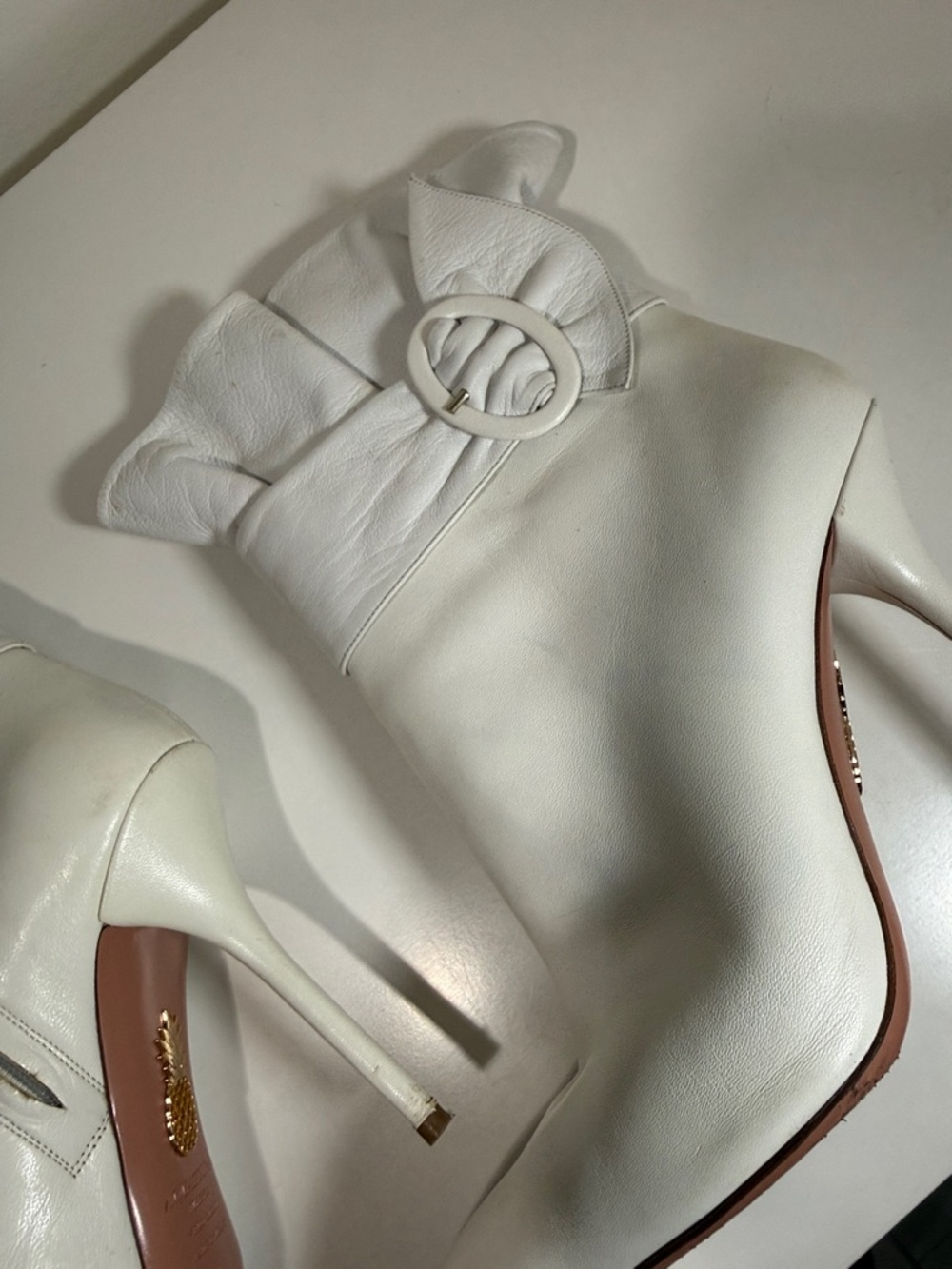 Aquazzura White Pointed-Toe Stiletto Ankle Boots with Buckle Strap, size 40 - Picture 11 of 16